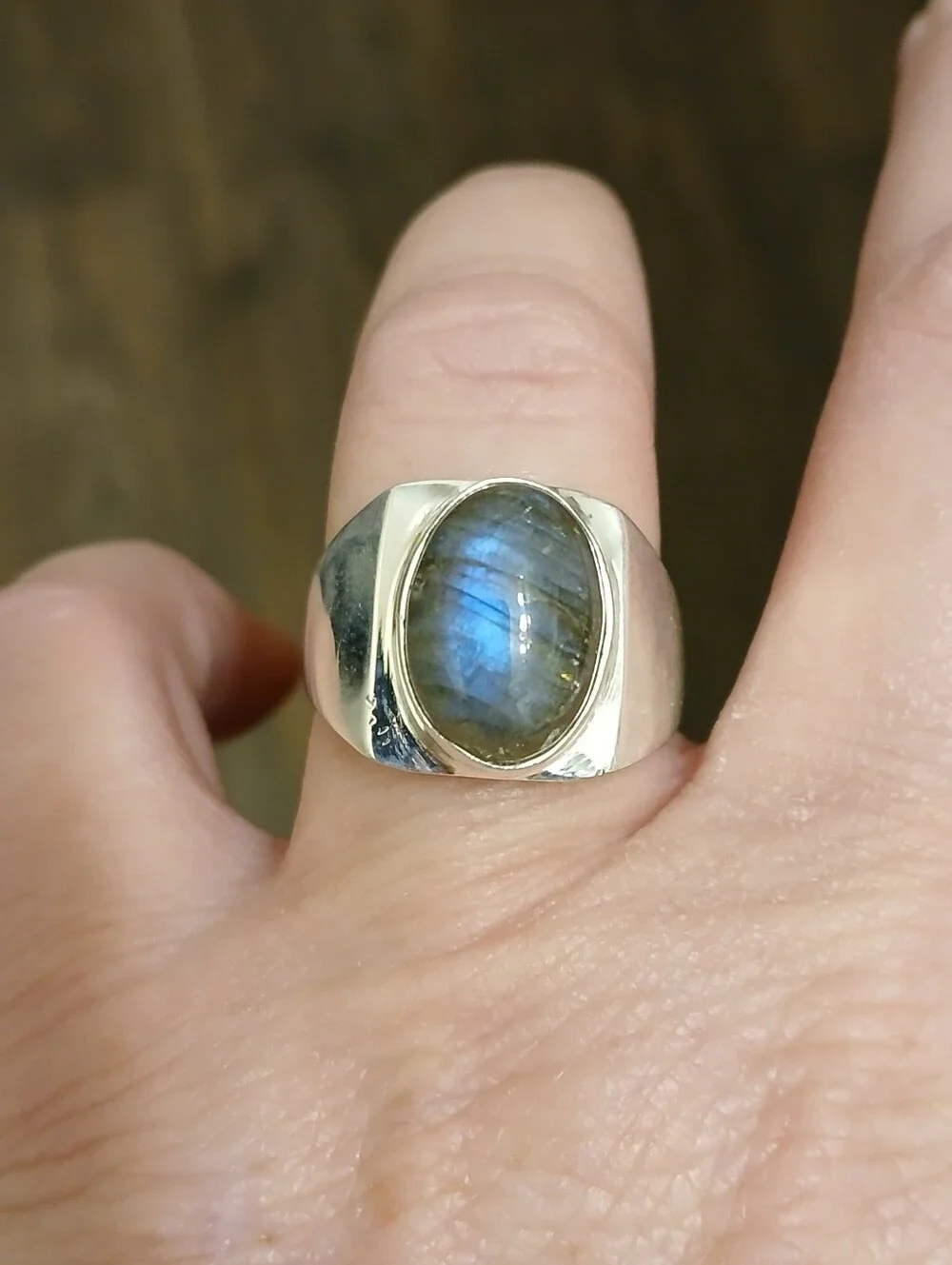 New Men's Labradorite 925 Silver Ring.